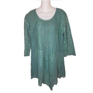 Catalog Classics Boho Romantic Lace Patchwork Tunic, Sage Green, Size L